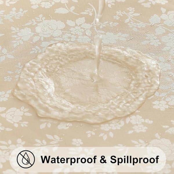 Waterproof Vinyl Tablecloth, Rectangular Heavy Duty Tablecloth, Wipeable Tablecloth for Kitchen and Dining Room (Beige, 52\" X 70\")