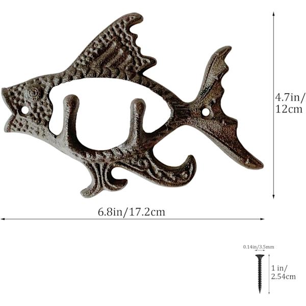 Rustic Fish Shaped Decorative Wall Hook Hanger, 1-pack Antique Cast Iron Mounted Wall Hooks