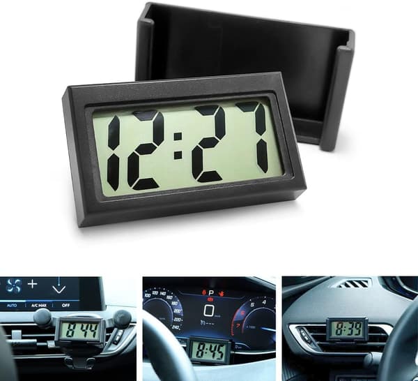 Mini Digital Clock for Car Dashboard, Self-Adhesive Electronic Vehicle Clocks with LCD Time