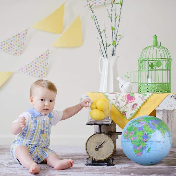 Inflatable Globe Beach Ball, 15.7 Inch PVC World Map Ball Inflatable Earth for Geography Teaching, Classroom Learning, Beach and Pool Play