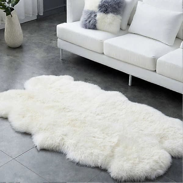 Unikt Fluffy Fuskepels Teppe Lodne Romdekor Teppe Hvit 180*110cm