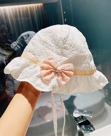 Rosa 1 st Spetsbåge sommar baby flicka hatt Bomulls solhatt Nyfödd baby hatt
