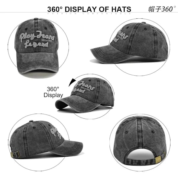 Wool Embroidered Cap Washed Worn Cap Embroidered Cap Cowboy Hat Casual Cb2595Gray Adjustable