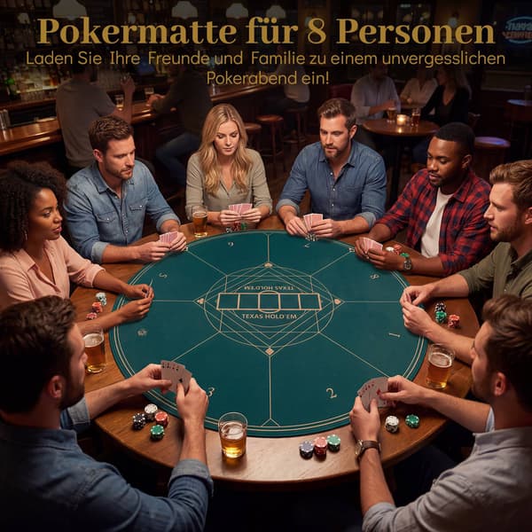 Rund pokermatte, sklisikker, sammenleggbar, 100 cm, 8 spillere