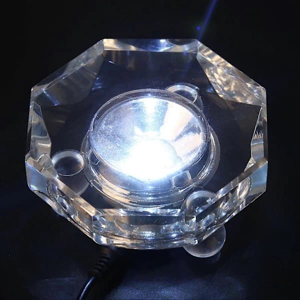 Klar LED-lampe, hvidt krystalglas, rund displaybase, stativ, med australsk adapter