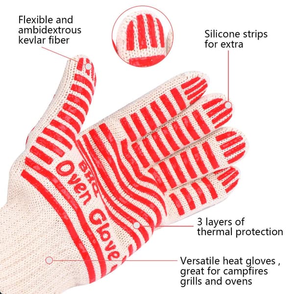 Non-slip Silicone Kitchen Gloves Five Fingers (Red (2 pcs))