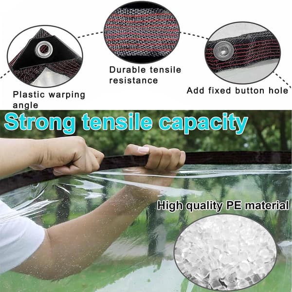 Waterproof Tarp - 2 x 3 m PE Anti-aging Durable Transparent Tarp with Rings