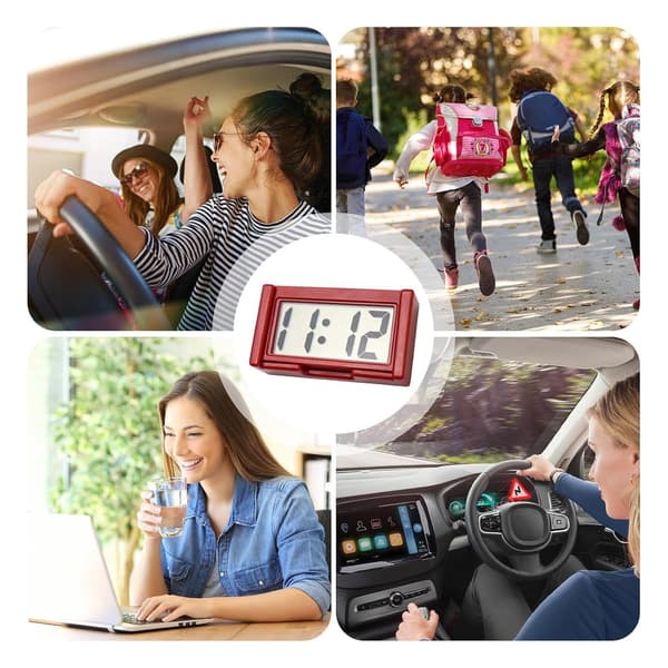 Small Digital Clock Battery Operated - Large Screen Car Clock Dashboard - Stick-on Clock, Portable Car Accessories for Car White White