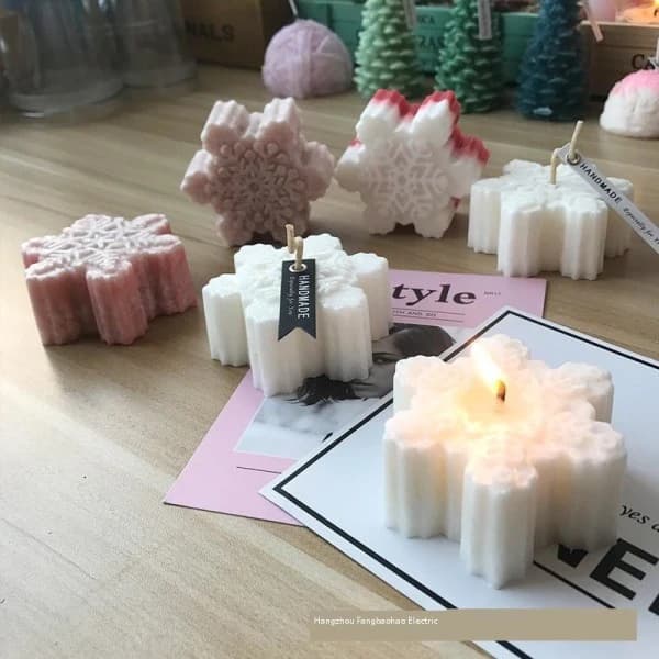 Lysforme Lys Stearinlys DIY Støbeforme i Silikoneform MJ70 Seks Julens Snefnug på Række