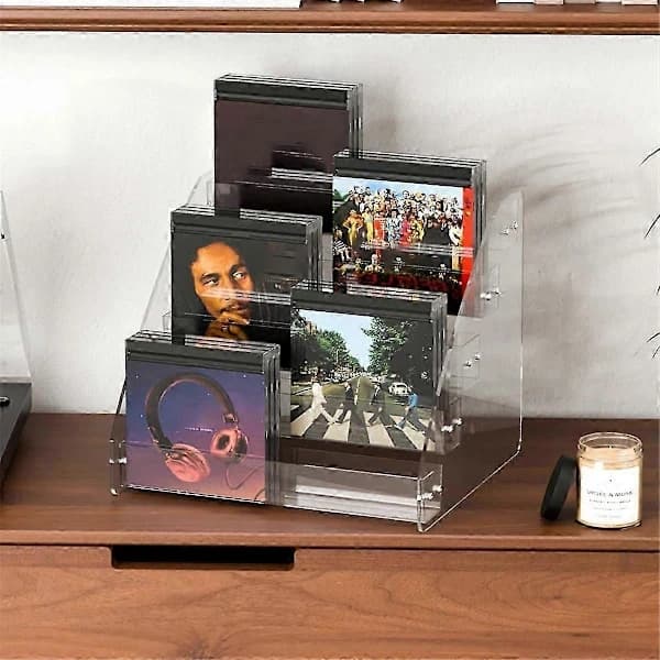 CD-stativ med 5 niveauer, gennemsigtige CD-organisatorer, CD-displaystativ med plads til op til 30 standard CD-etuier til medier