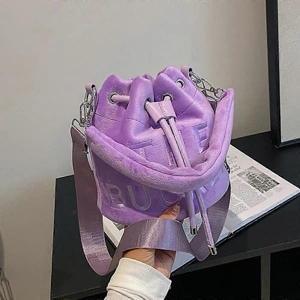 [PL] Hinkväskor för kvinnor, Mini hinkväska Mjuka plysch crossbody-väskor lila