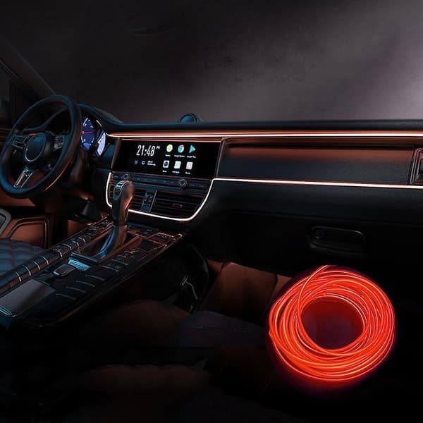 Bil LED Interiør Strip Lys 3m USB Neon Trådlys Glødende Ambient Belysning Bildekorationer Interiør Rød