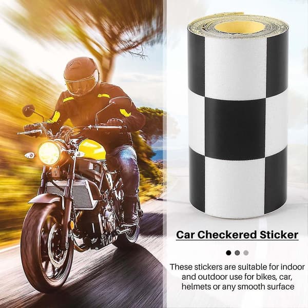 3 tommer sort/hvid ternet mærkat tape bil motorcykel cykel tank