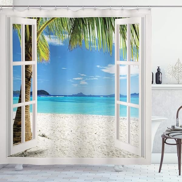 Polyester Shower Curtain for Beach (180*200cm), Palm Beach Tropical