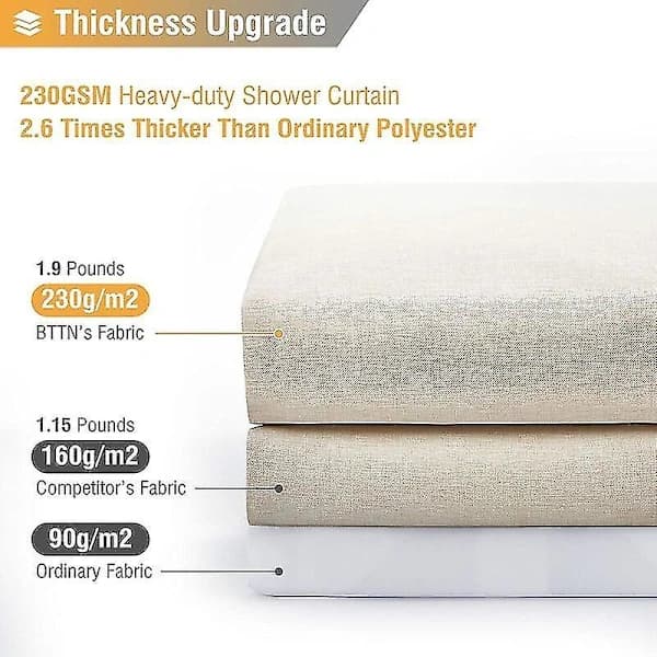 Extra Long 240x180 cm Fabric Shower Curtain with Linen Texture