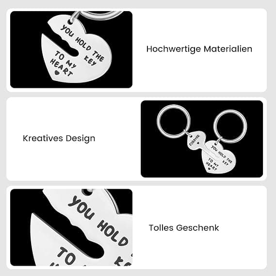 Par Nøglering til Par, Nøglering i Rustfrit Stål med Kreativt Design, Kærlig Nøglering til Par Meningsfuld Gave