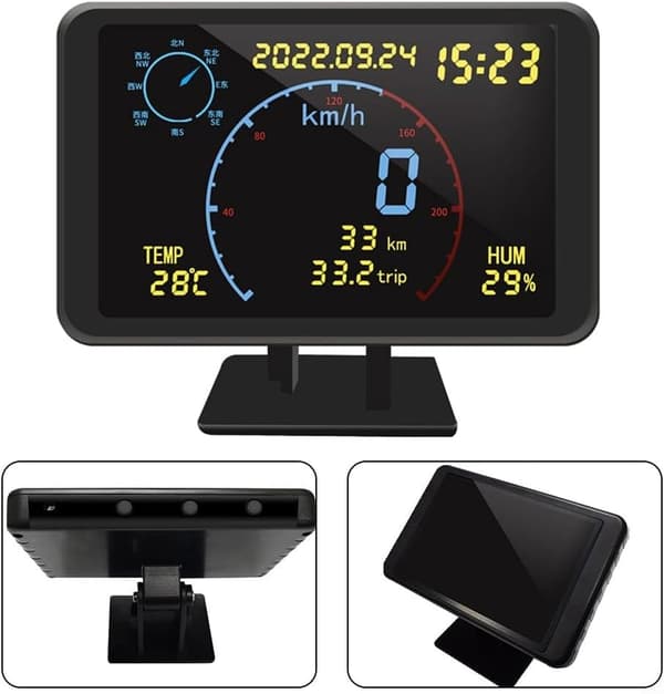 Digitaalinen GPS-nopeusmittari kompassilla, lämpötila- ja kosteusnäytöllä, 5-24V DC-virtalähde, ABS+PC