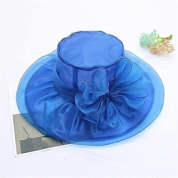 Blomstret solhat i mesh til damer med dobbelt organza, solbeskyttelse, stor skygge, temperament, foldbar bryllupshat, blå