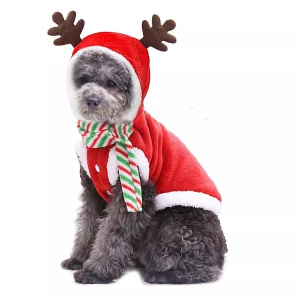 Hund Juleklær, Reinsdyrhornkostyme, Vinterjakke for Valper, Skjerf