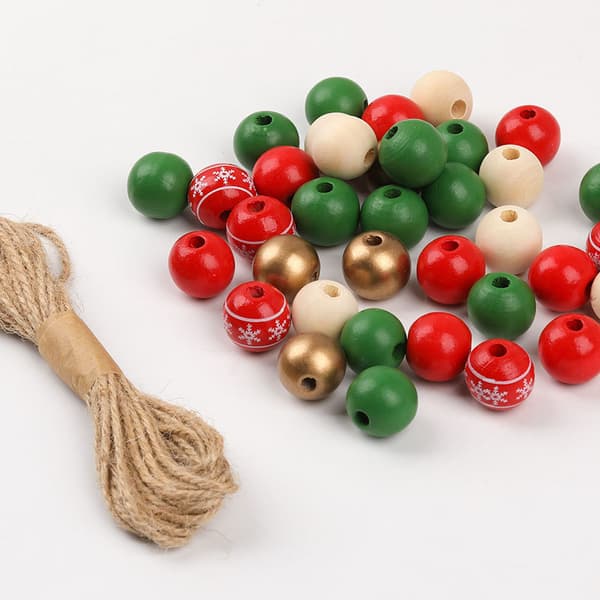 200 stk. julerudnet + 10m snor, håndværk træperler trykt W