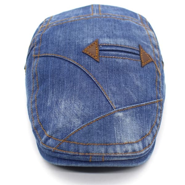 Distressed Denim Flat Cap Dubbelpil Beret Herre Dame Solhat