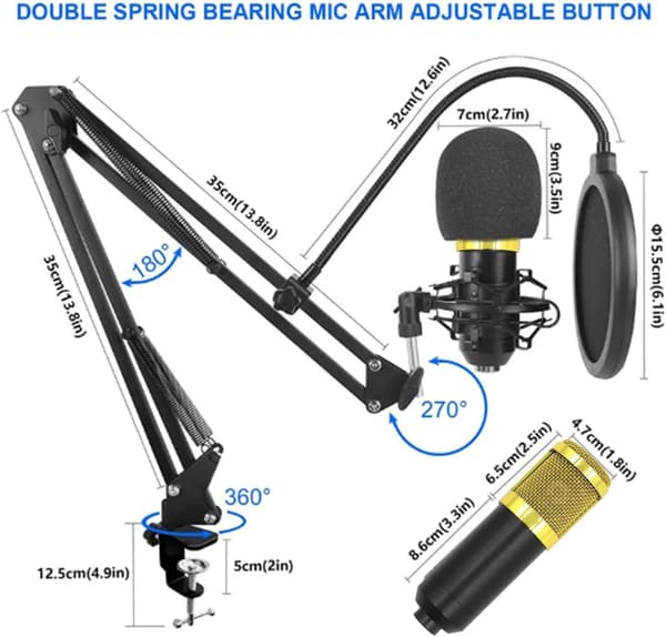 Generic Recording Set, Recording Microphone Set, Professional Live Streaming Equipment, User-Friendly Live Streaming Kit, Recording Studio [DB] gold gold