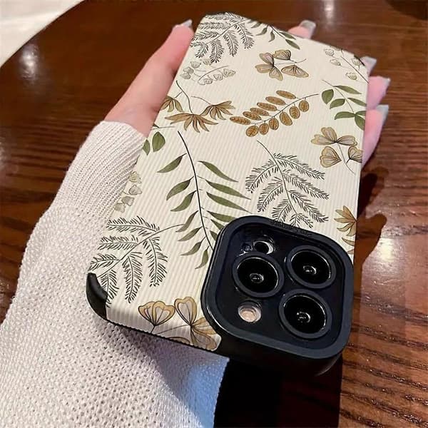 Deksel til iPhone 16 Pro, Bregneplanter PU Lær+TPU Estetisk Telefondeksel