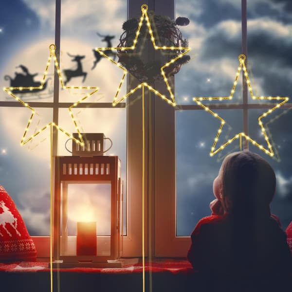 Christmas Window Lights, 3 Pack Battery Operated 66 LED Star Shaped Window Hanging Lights with 8 Lighting Modes & Remote Control (Warm White)