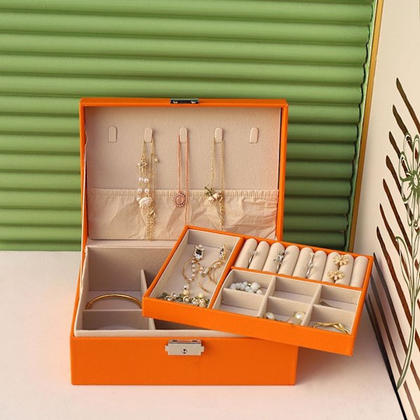 2-Layer Jewelry Box with Lock, Removable