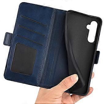 Compatible Case for Samsung Galaxy S24 PU Leather Dual Magnetic Clasp Protective Cover (Blue)
