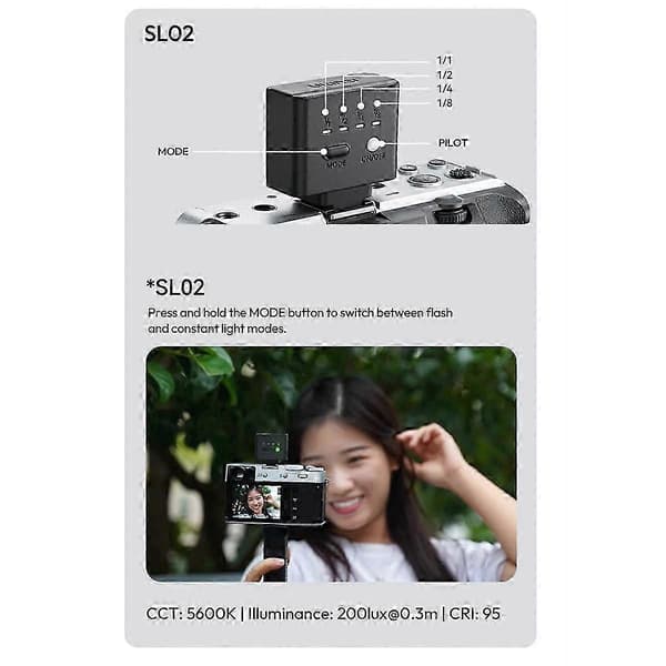 SL02 Camera Flash 4-Step Adjustment SpeedLite GN8 6500K