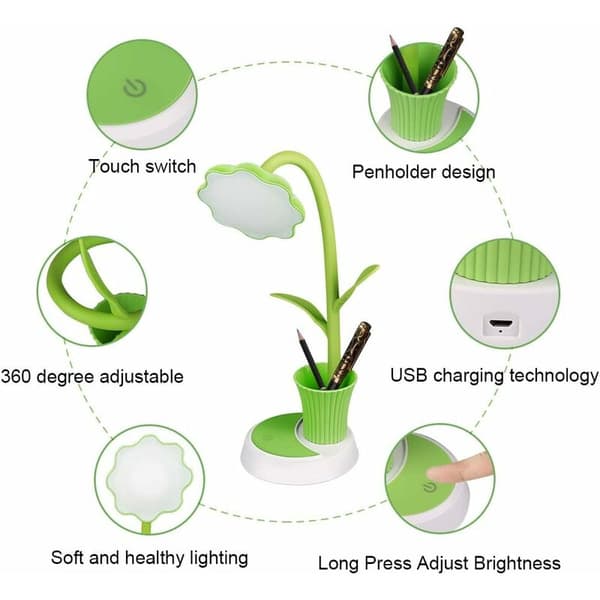 Children's Desk Lamp, USB Rechargeable Table Lamp, Bedside Lamp for Bedroom Office (Green)