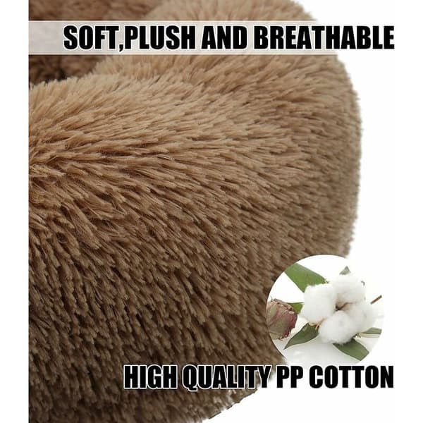 Pet Bed for Cats Dogs Round Plush Dog Bed Reusable Cat Bed (50cm, Khaki)