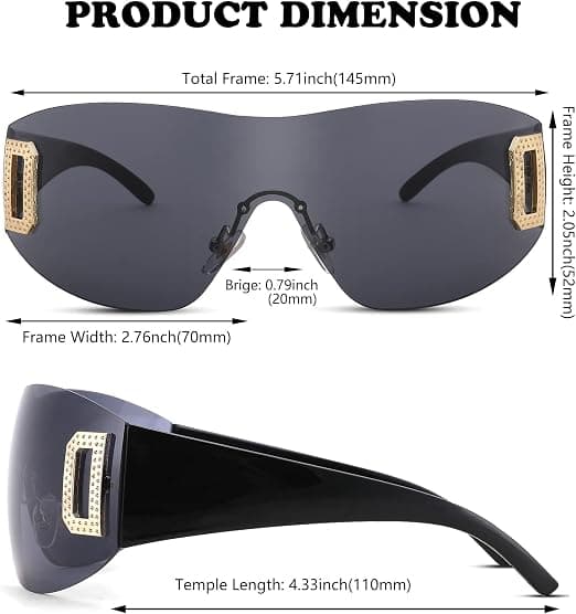 Women's and Men's Sunglasses, Rimless Rectangular Futuristic Design Oversized Frameless Frame Brown Brown