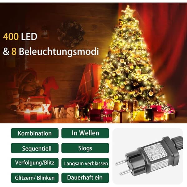 Christmas Tree Lights, 2M 16 Branches 400 LED Christmas Tree String Lights, Waterproof Christmas Lights for Christmas Tree Decoration