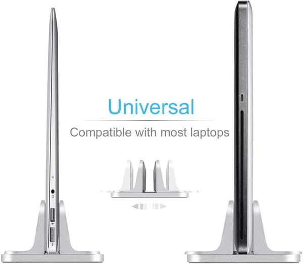 Laptopstativ, Vertikalt Skrivebordsstativ med Justerbar Dockstørrelse, Laptopstativ Kompatibelt med Alle Bærbare Datamaskiner MacBook Surface Gaming Pad (Hvit)