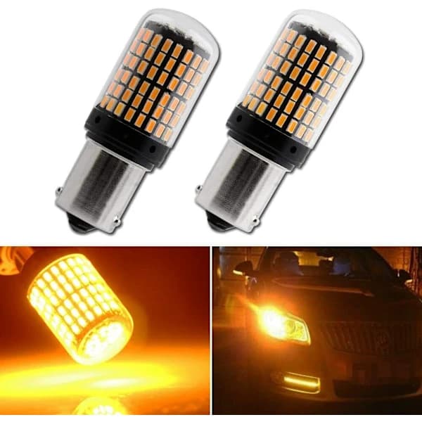 2 kpl keltainen 7507 LED-lamppu, ei hypervilkkua, 1156 BAU15S PY21W suuntavilkkulamppu