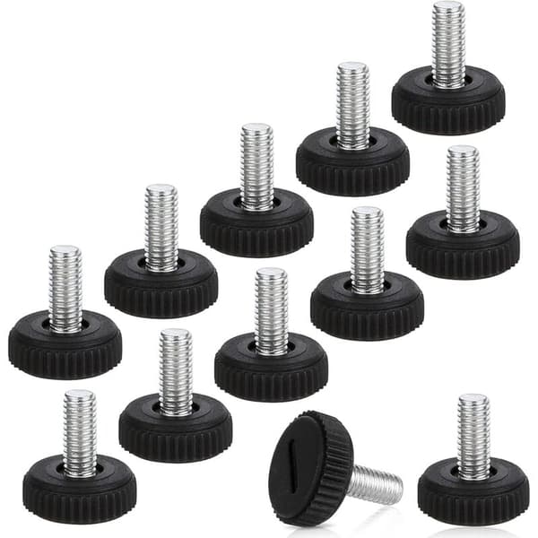 Parti med 12 justerbare møbelfødder - M6 x 20 mm - Sort - Nivelleringsfødder til møbler, fødder, stol, bord