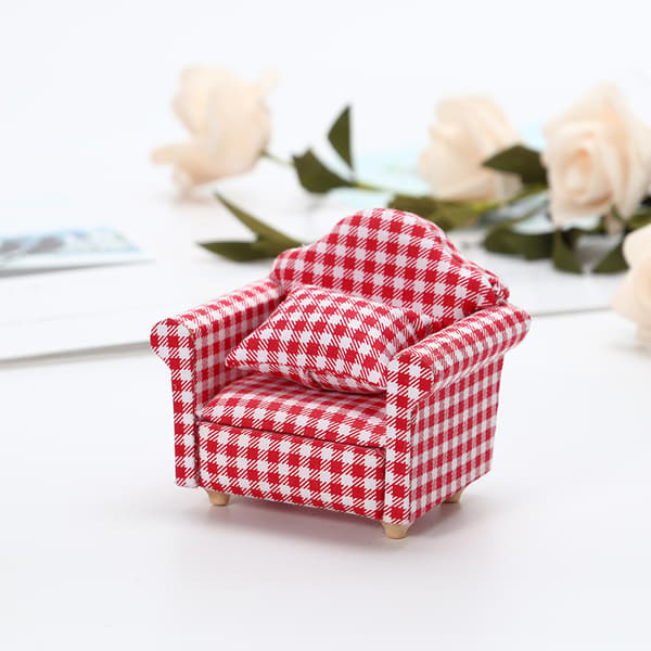 Mini enkel sofa med pute - for stue soverom dukkehus
