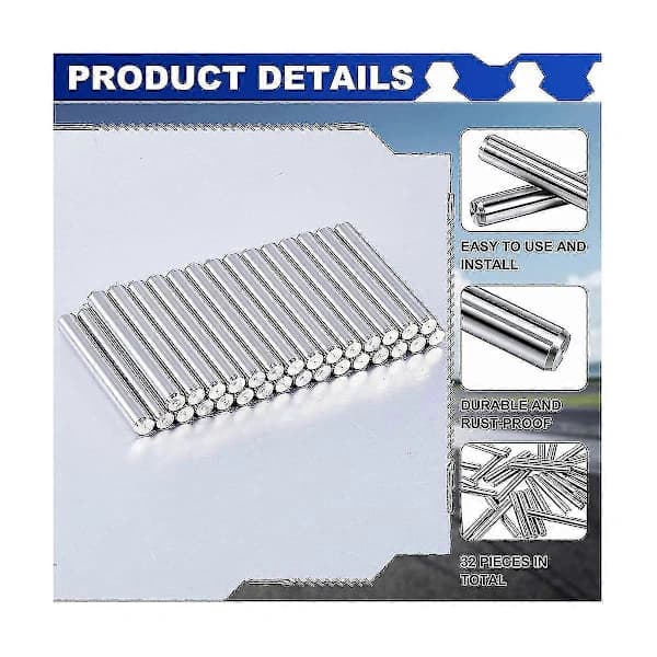 32 stk. 5 mm x 40 mm hyllefester, hylleplugger, tappstifter, rustfritt stål, hylleplugger, metall, bokstøtte
