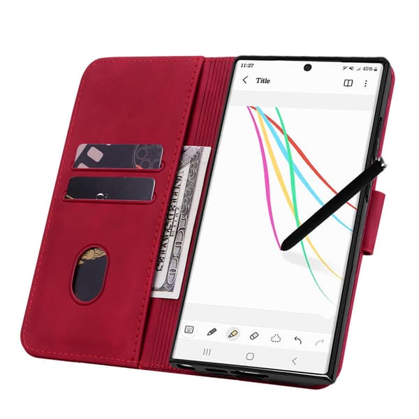 Multifunktionellt korthållarfodral för Samsung S24 - Stöttåligt - Vinrött Wine red