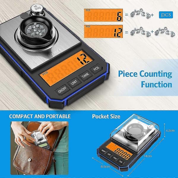 Precision Scale, 50g/0.001g, 0.001g Precision Scale, Portable Digital Scale with LCD Display with 50