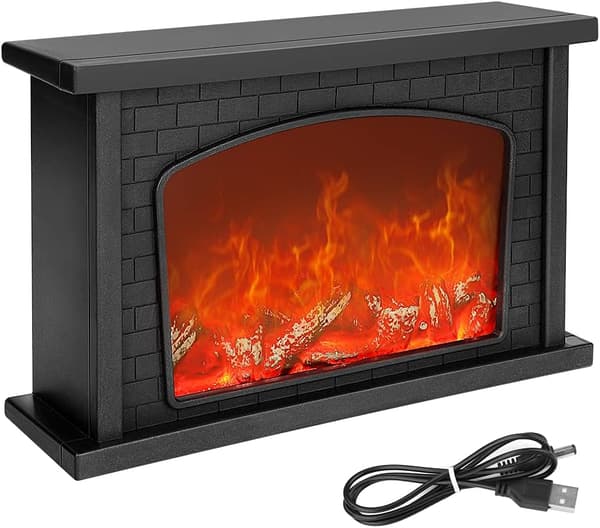 Rectangular LED fireplace lamp with flame effect