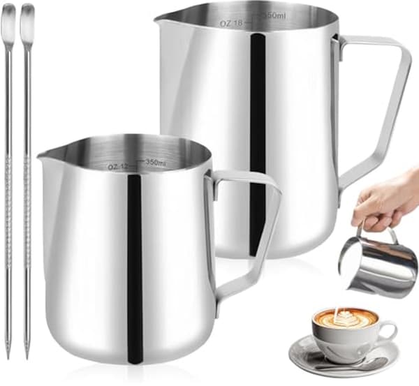 600 ml og 300 ml - Mælkekande i rustfrit stål til cappuccino og latte art - Høj kvalitet