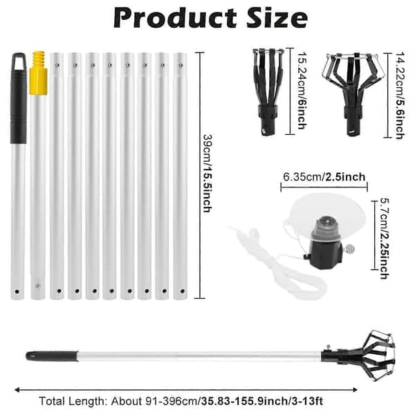 3-4M Mounted Light Bulb Changer for High Ceilings, Light Bulb Changer with Telescopic Pole, Basket
