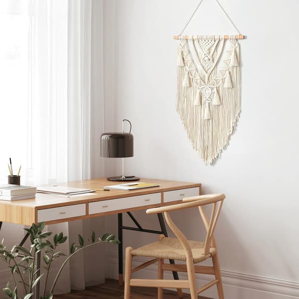 Vävd väggbonad – bohemisk geometrisk vävd gobeläng (beige)