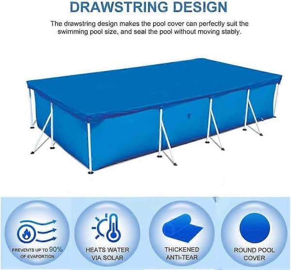 Pool Cover, Rectangular Pool Cover, Easy-to-Install Dustproof Pool Cover, Suitable for Frame Pool (220*150CM)