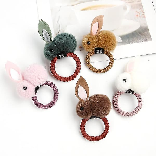 5 st Kaninhårband och Kaninhårnålar Elastiska Hårringar Hästsvanshållare