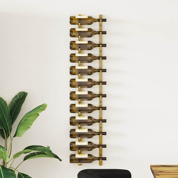 vidaXL Wall-Mounted Wine Rack for 12 Bottles Gold Iron Guld gold
