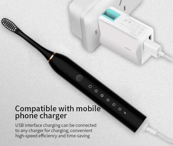 Sonisk elektrisk tannbørste med 4 børstehoder, 6 moduser, 2-minutters smart timer, lang batterilevetid, reiseetui for voksne, hvit